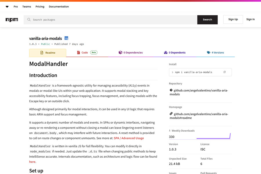 vanilla-aria-modals screenshot.